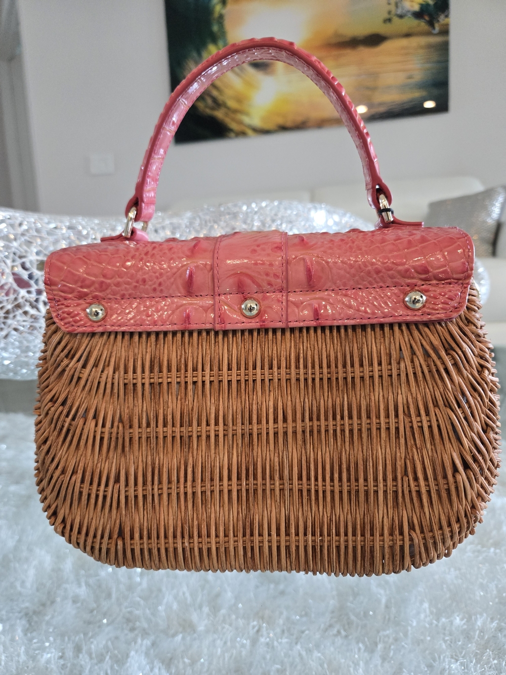 Brahmin RARE Maisie Wicker Genuine Leather Satchel NWT - Picture 4 of 13